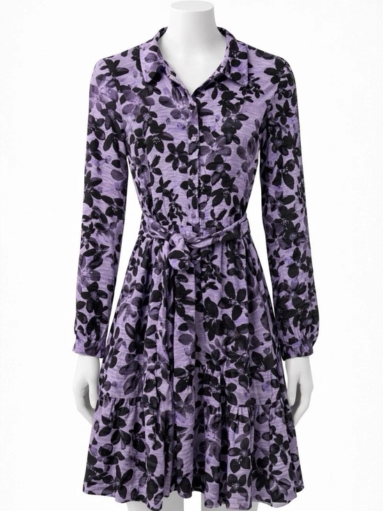 Simply Vera Vera Wang Dresses & Skirts - Simply Vera Vera Wang Mini Shirt Dress Size Medium Purple Floral Button Front